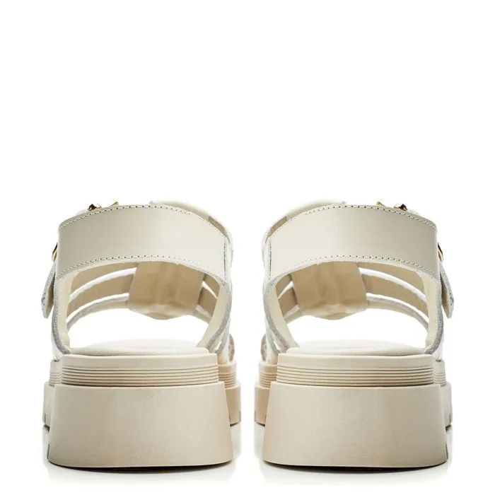 Flatform Sandals Women Moda In Pelle Obsidian Off White Leather