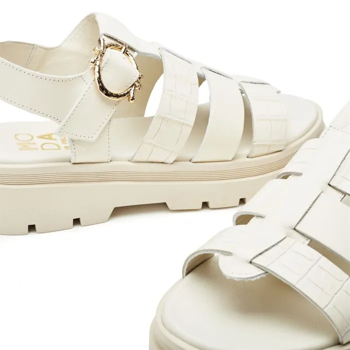 Flatform Sandals Women Moda In Pelle Obsidian Off White Leather