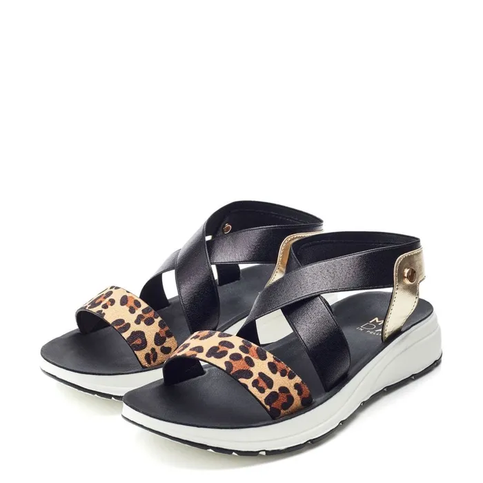 Flatform Sandals Women Moda In Pelle Rosanne Black Mini Leop Print Porvair