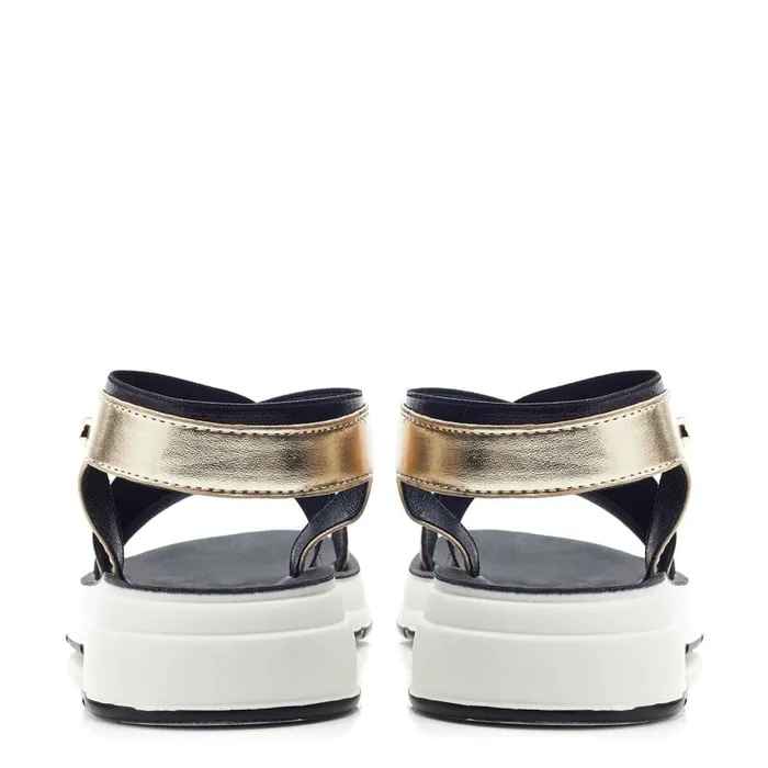 Flatform Sandals Women Moda In Pelle Rosanne Black Mini Leop Print Porvair
