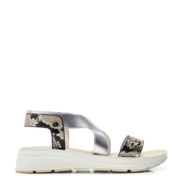 Flatform Sandals Women Moda In Pelle Rosanne Natural Snake Snake Print