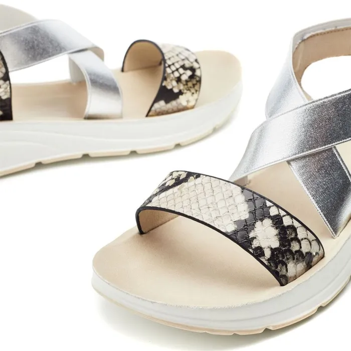 Flatform Sandals Women Moda In Pelle Rosanne Natural Snake Snake Print
