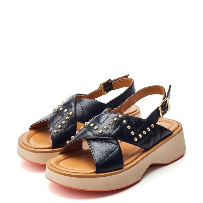 Flatform Sandals Women Moda In Pelle Studley Black Leather