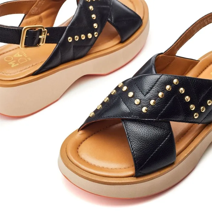 Flatform Sandals Women Moda In Pelle Studley Black Leather