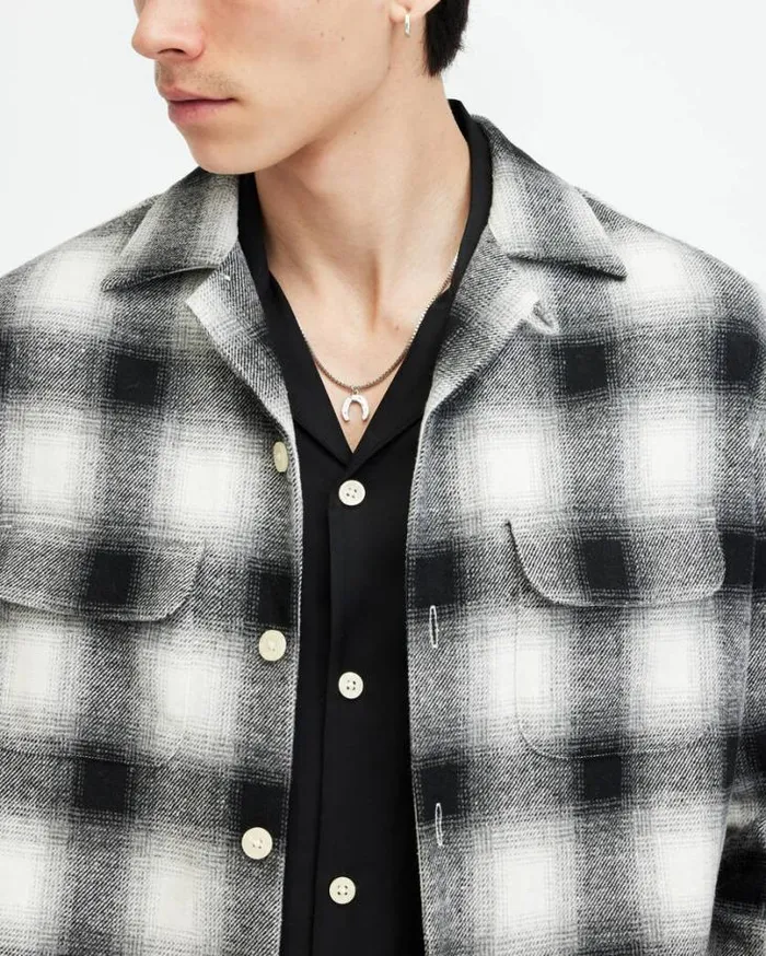 Fortunado Long Sleeve Check Embroidered Shirt Oatmeal Whtjt Blk Men AllSaints Shirts Fortunado Long Sleeve Check Embroidered Shirt Oatmeal Whtjt Blk Men AllSaints Shirts
