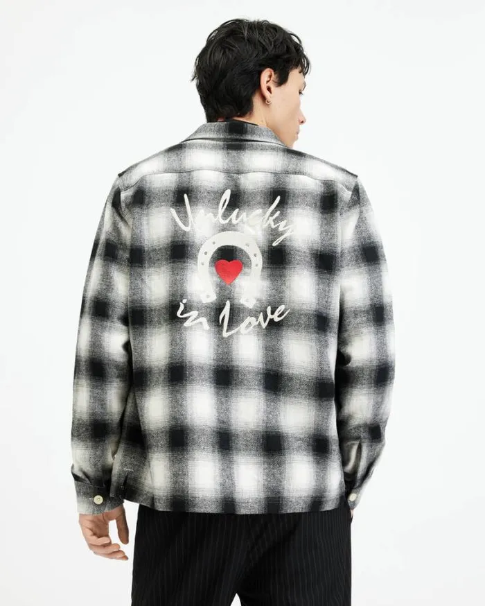 Fortunado Long Sleeve Check Embroidered Shirt Oatmeal Whtjt Blk Men AllSaints Shirts Fortunado Long Sleeve Check Embroidered Shirt Oatmeal Whtjt Blk Men AllSaints Shirts