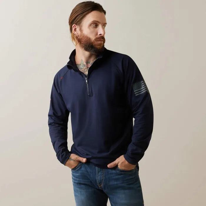FR Combat Stretch Patriot 14 Zip Work Shirt Navy Men Ariat Workwear