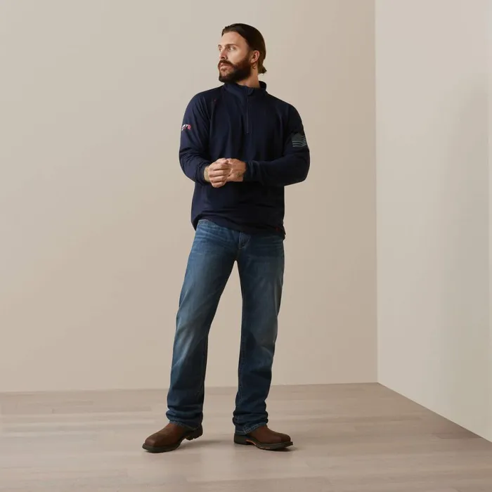 FR Combat Stretch Patriot 14 Zip Work Shirt Navy Men Ariat Workwear FR Combat Stretch Patriot 14 Zip Work Shirt Navy Men Ariat Workwear