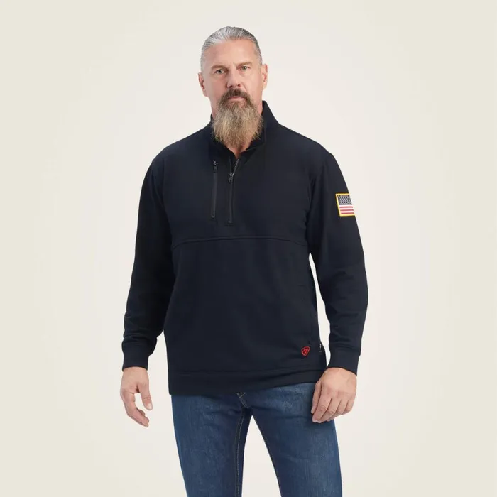 FR Durastrech Fleece 12 Zip Job Shirt Black Men Ariat Sweatshirts and Hoodies