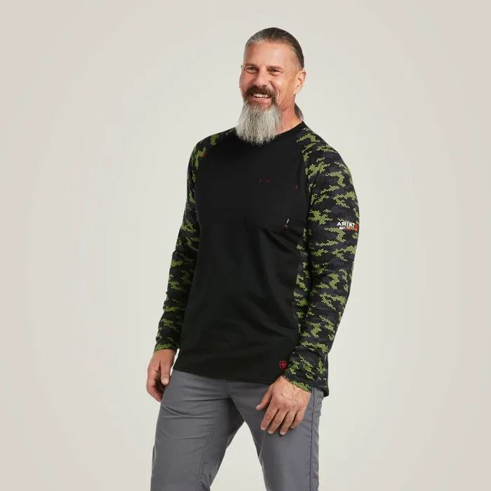 FR Stretch Camo Baseball TShirt Blacklime Camo Men Ariat TShirts and Polos