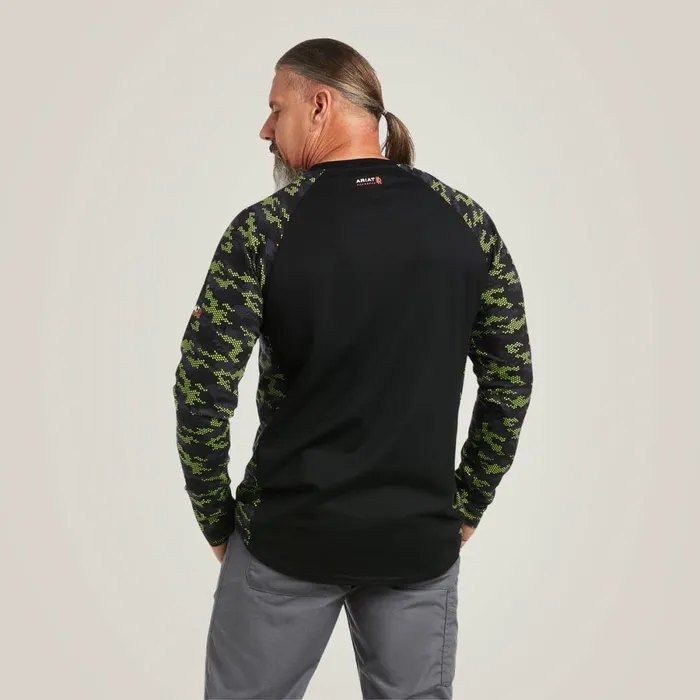 FR Stretch Camo Baseball TShirt Blacklime Camo Men Ariat TShirts and Polos FR Stretch Camo Baseball TShirt Blacklime Camo Men Ariat TShirts and Polos