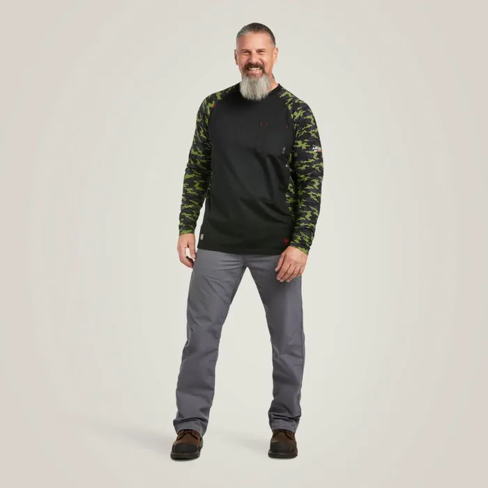 FR Stretch Camo Baseball TShirt Blacklime Camo Men Ariat TShirts and Polos FR Stretch Camo Baseball TShirt Blacklime Camo Men Ariat TShirts and Polos