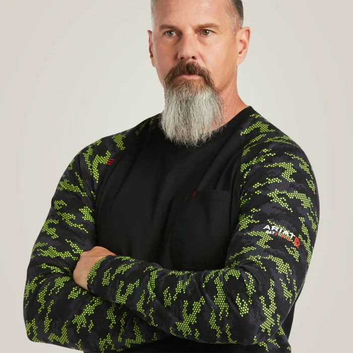 FR Stretch Camo Baseball TShirt Blacklime Camo Men Ariat TShirts and Polos FR Stretch Camo Baseball TShirt Blacklime Camo Men Ariat TShirts and Polos