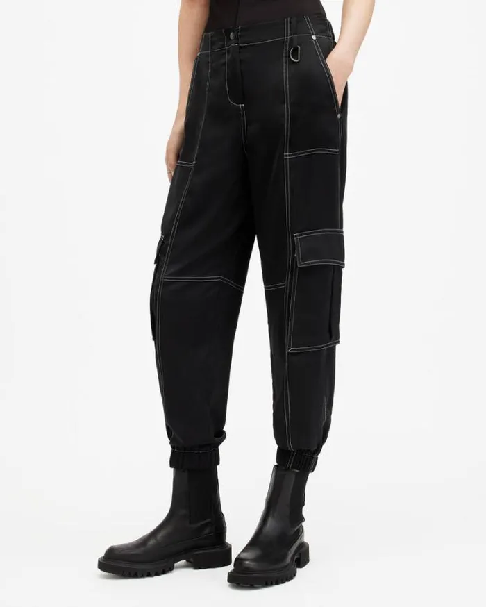 Fran High Rise Tapered Cargo Pants Black Women AllSaints Pants and Leggings