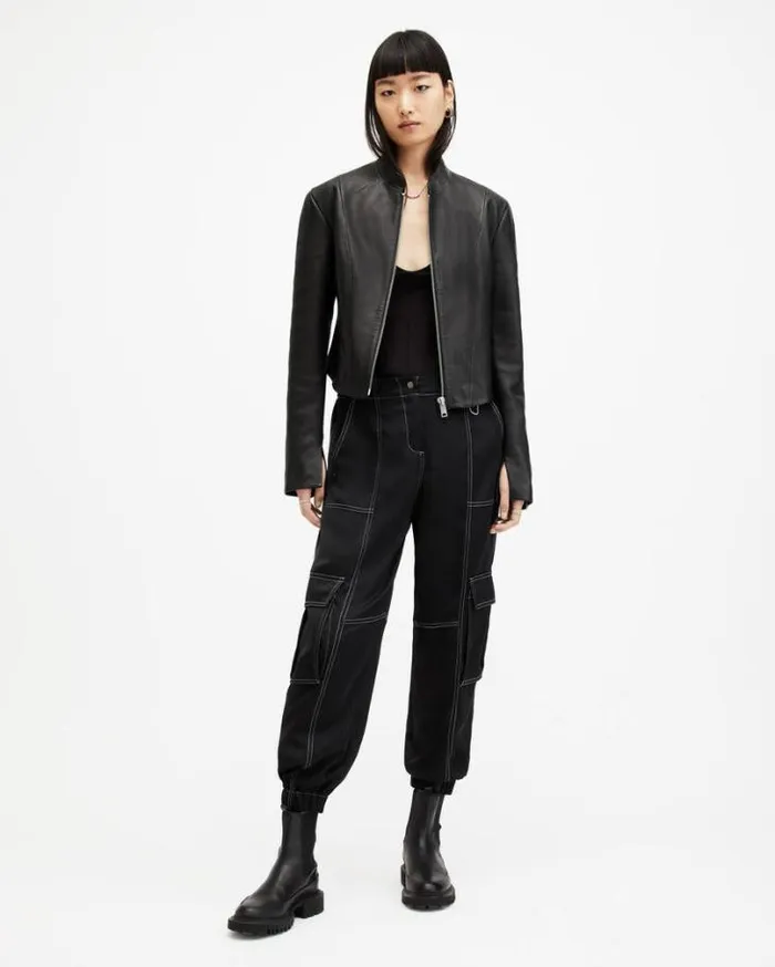 Fran High Rise Tapered Cargo Pants Black Women AllSaints Pants and Leggings