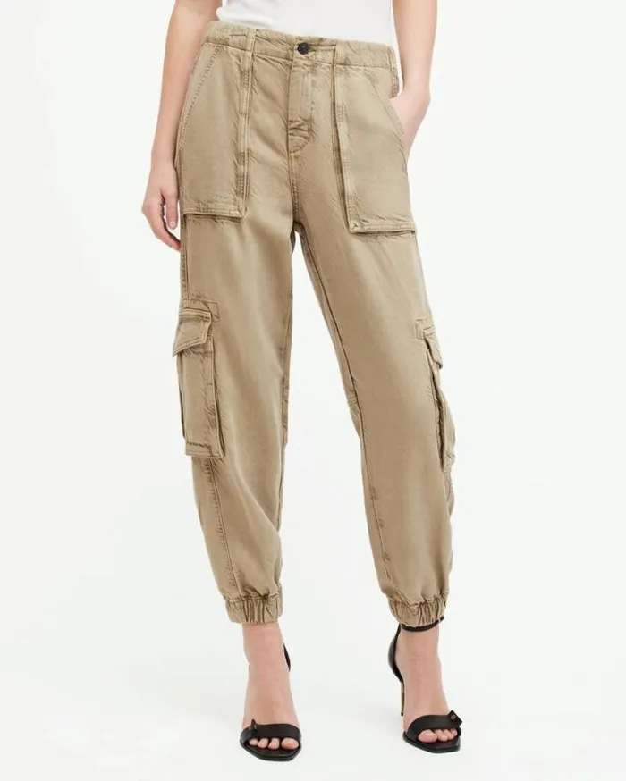Frieda Tencel Tapered Cargo Pants Washed Olive Green Women AllSaints Pants and Leggings Frieda Tencel Tapered Cargo Pants Washed Olive Green Women AllSaints Pants and Leggings