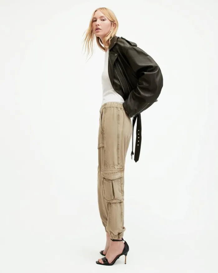 Frieda Tencel Tapered Cargo Pants Washed Olive Green Women AllSaints Pants and Leggings Frieda Tencel Tapered Cargo Pants Washed Olive Green Women AllSaints Pants and Leggings