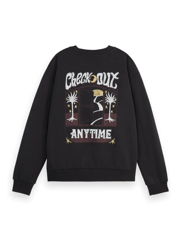 FRONT BACK FESTIVE ARTWORK RELAXED FIT SWEATSHIRT Evening Black Women Scotch and Soda Sweatshirts and Hoodies FRONT BACK FESTIVE ARTWORK RELAXED FIT SWEATSHIRT Evening Black Women Scotch and Soda Sweatshirts and Hoodies