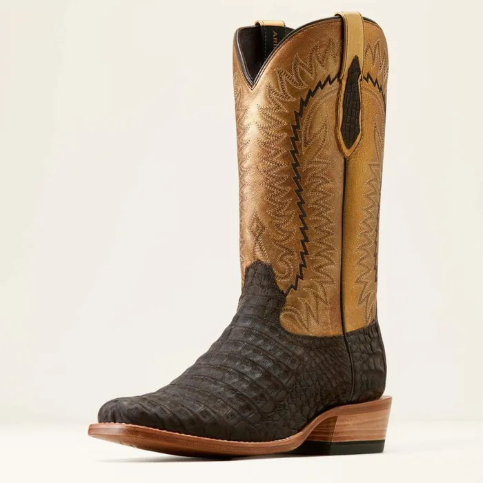 Futurity Finalist Cowboy Boot Brushed Chocolate Caiman Belly Washed Gold Men Ariat Western Boots