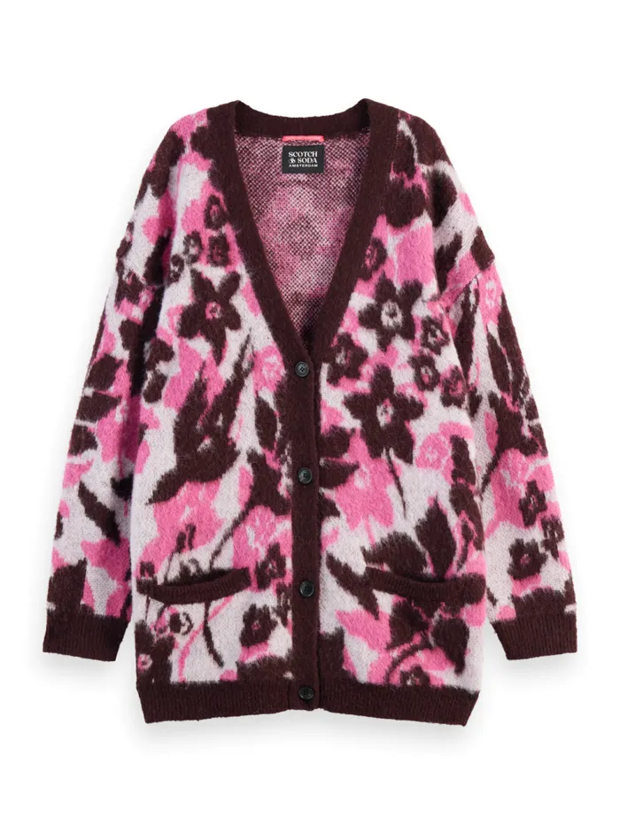 FUZZY JACQUARD MID LENGTH CARDIGAN Winter Floral Women Scotch and Soda Knitwear FUZZY JACQUARD MID LENGTH CARDIGAN Winter Floral Women Scotch and Soda Knitwear