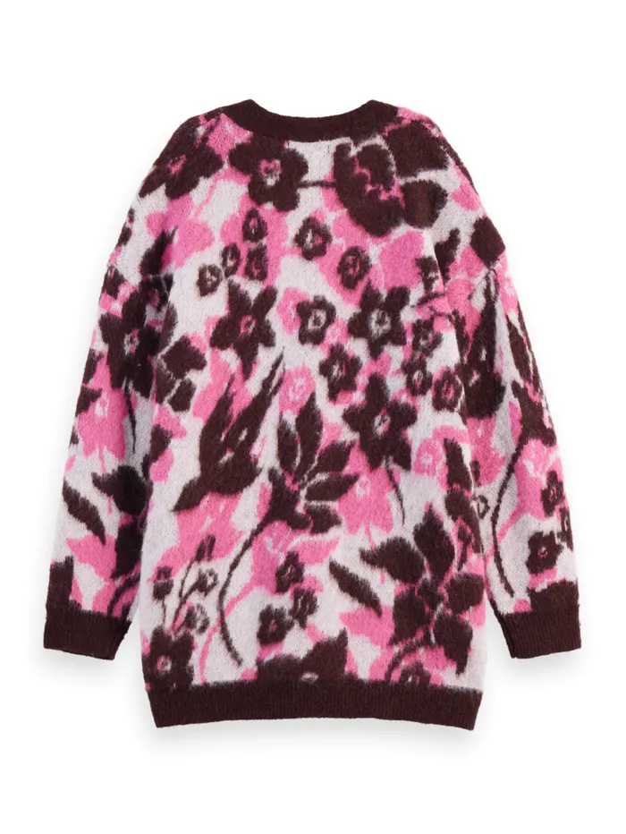FUZZY JACQUARD MID LENGTH CARDIGAN Winter Floral Women Scotch and Soda Knitwear FUZZY JACQUARD MID LENGTH CARDIGAN Winter Floral Women Scotch and Soda Knitwear