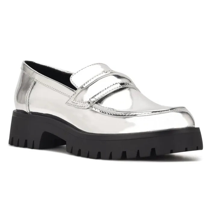 Garren Lug Sole Loafers Silver Women Nine West Loafers and Tailored Flats Garren Lug Sole Loafers Silver Women Nine West Loafers and Tailored Flats