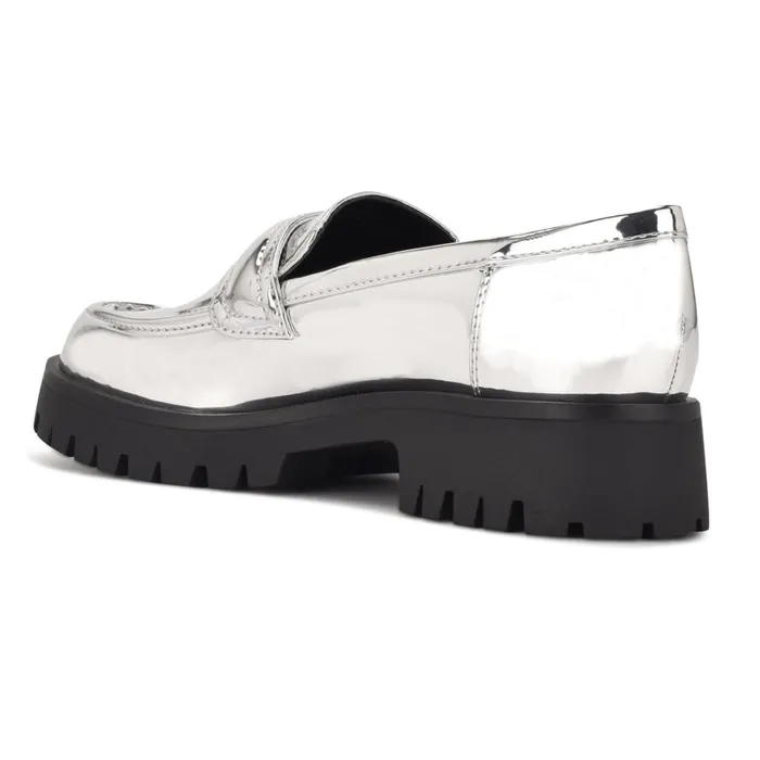 Garren Lug Sole Loafers Silver Women Nine West Loafers and Tailored Flats Garren Lug Sole Loafers Silver Women Nine West Loafers and Tailored Flats