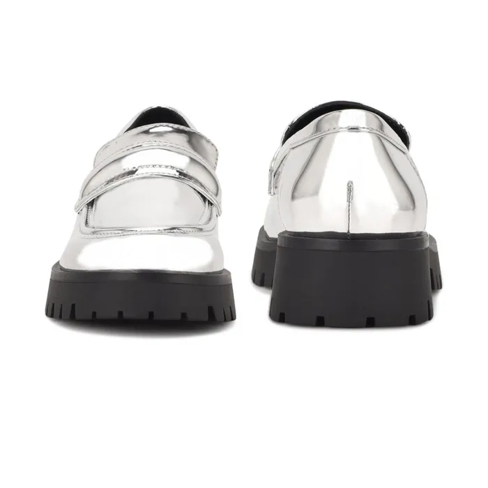 Garren Lug Sole Loafers Silver Women Nine West Loafers and Tailored Flats Garren Lug Sole Loafers Silver Women Nine West Loafers and Tailored Flats