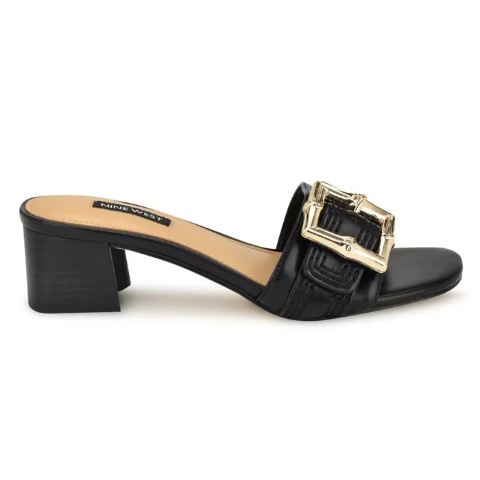 Garta Buckle Slide Sandals Black Women Nine West Dress