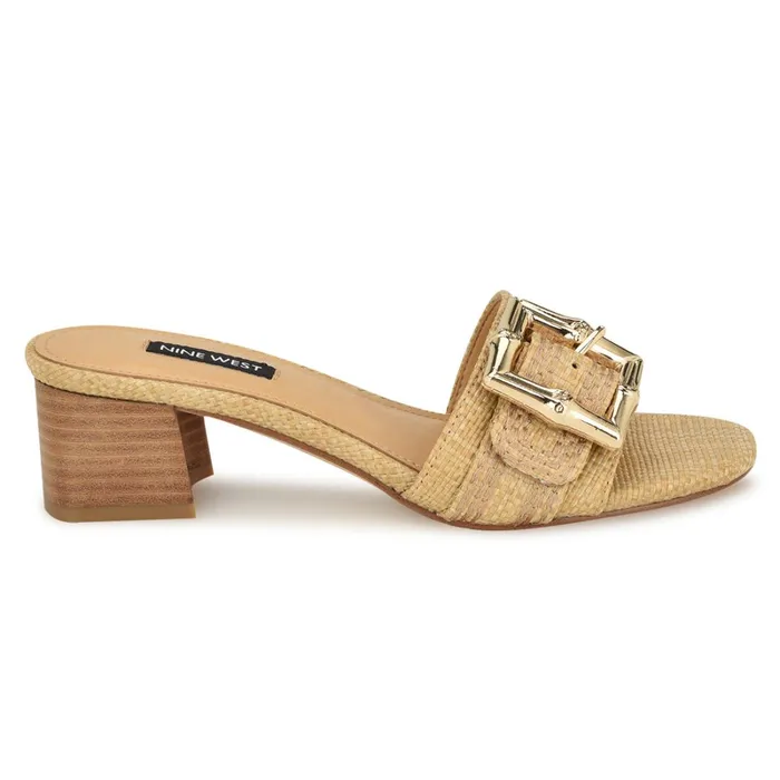 Garta Buckle Slide Sandals Light Natural Raffia Women Nine West Heeled