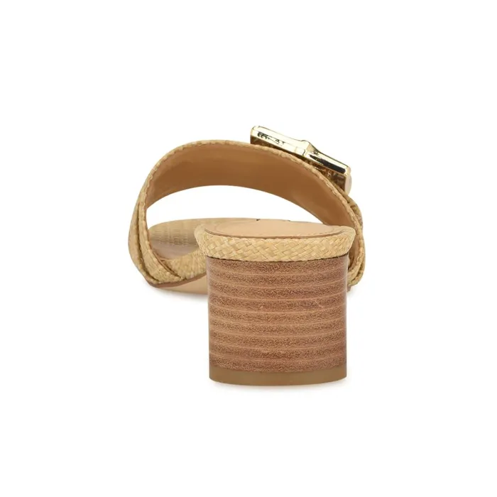 Garta Buckle Slide Sandals Light Natural Raffia Women Nine West Heeled Garta Buckle Slide Sandals Light Natural Raffia Women Nine West Heeled
