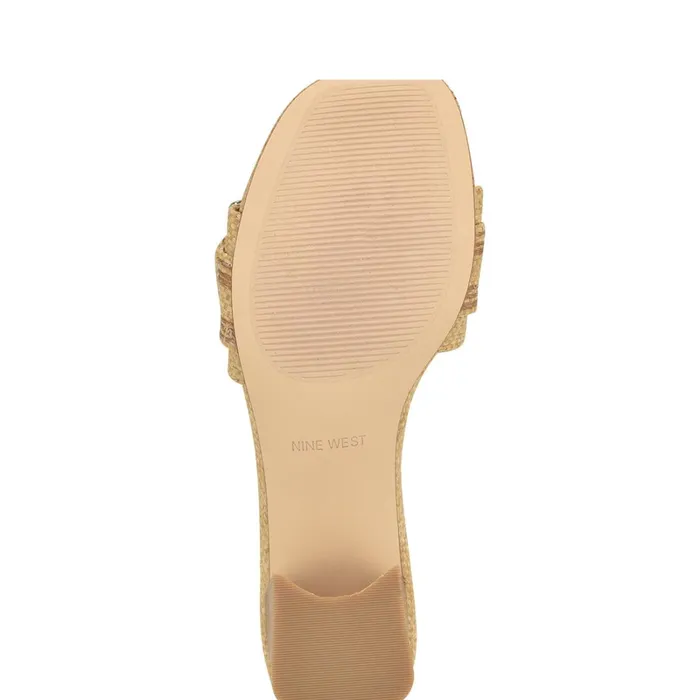 Garta Buckle Slide Sandals Light Natural Raffia Women Nine West Heeled Garta Buckle Slide Sandals Light Natural Raffia Women Nine West Heeled