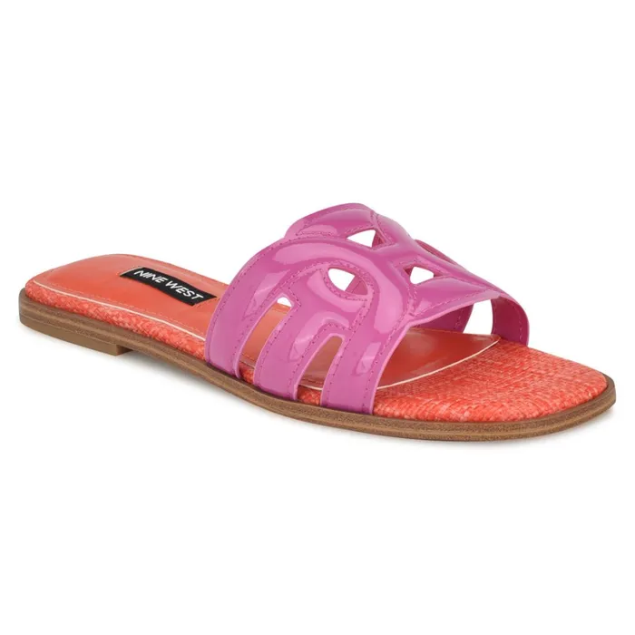 Geena Flat Slide Sandals Pinkorange Women Nine West Flats Geena Flat Slide Sandals Pinkorange Women Nine West Flats