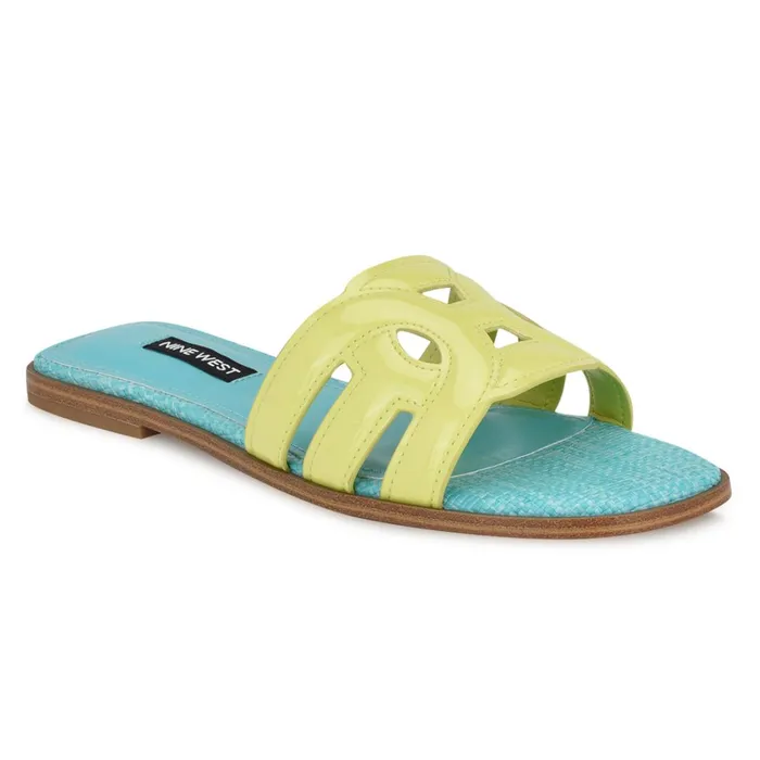 Geena Flat Slide Sandals Yellowblue Women Nine West Casual Geena Flat Slide Sandals Yellowblue Women Nine West Casual
