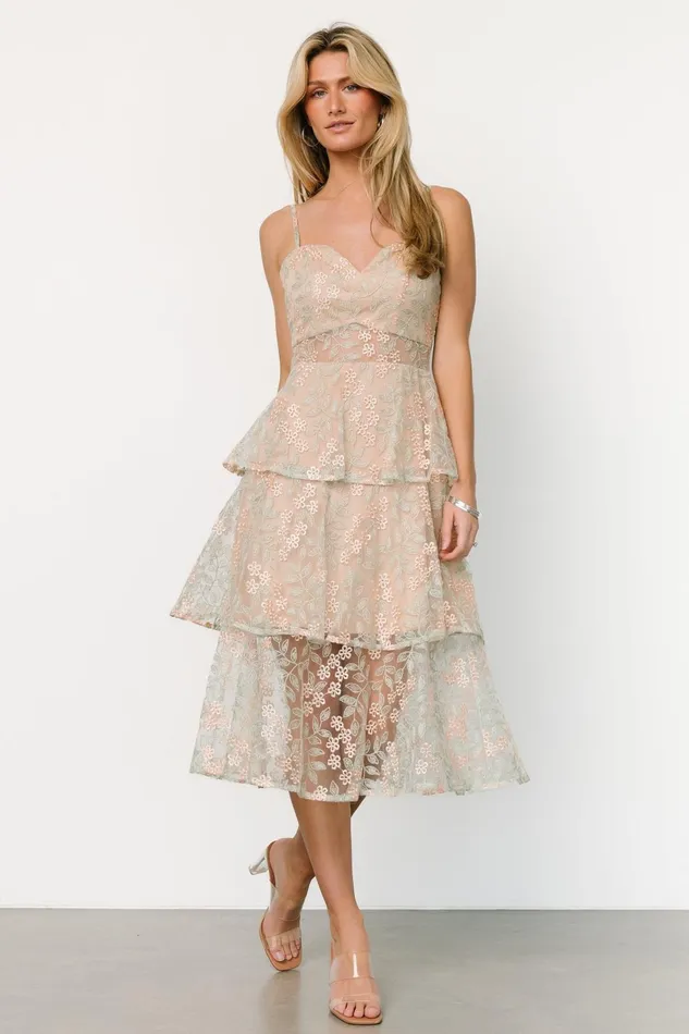 Georgiana Embroidered Midi Dress Sage Women Baltic Born Tulle Styles