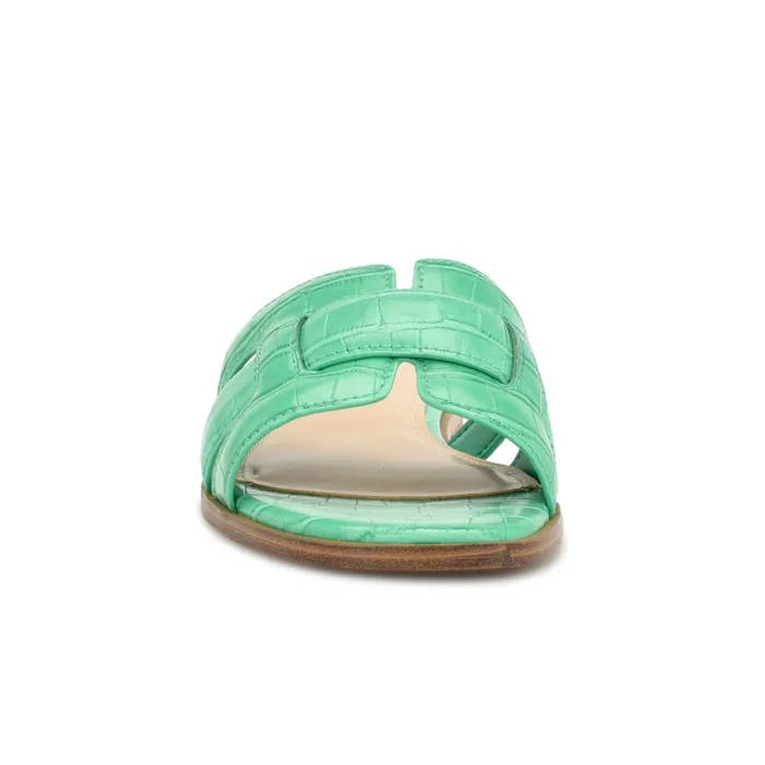 Germani Flat Slide Sandals Green Croco Women Nine West Sandals Germani Flat Slide Sandals Green Croco Women Nine West Sandals