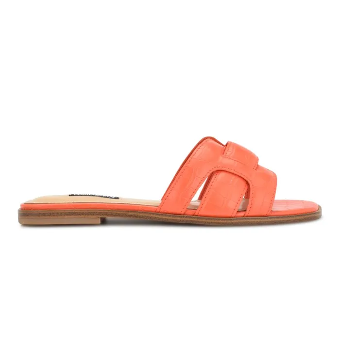 Germani Flat Slide Sandals Orange Croco Women Nine West Sandals