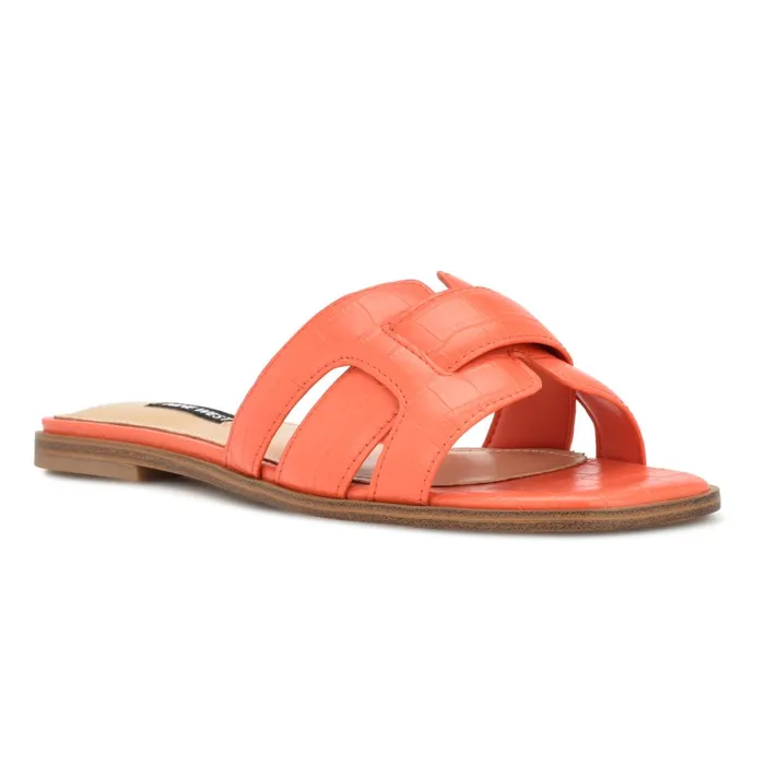 Germani Flat Slide Sandals Orange Croco Women Nine West Sandals Germani Flat Slide Sandals Orange Croco Women Nine West Sandals