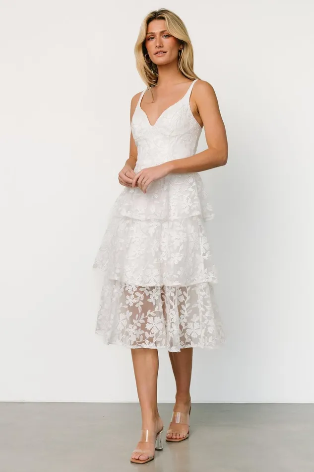 Giavanna Tiered Midi Dress Off White Women Baltic Born Bridal