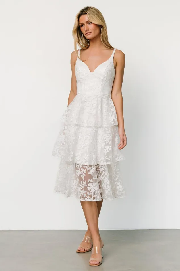 Giavanna Tiered Midi Dress Off White Women Baltic Born Bridal Giavanna Tiered Midi Dress Off White Women Baltic Born Bridal