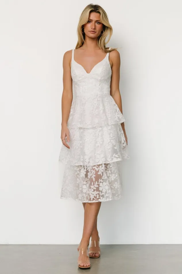 Giavanna Tiered Midi Dress Off White Women Baltic Born Bridal Giavanna Tiered Midi Dress Off White Women Baltic Born Bridal