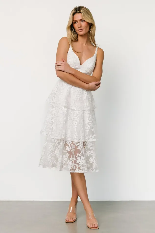 Giavanna Tiered Midi Dress Off White Women Baltic Born Bridal Giavanna Tiered Midi Dress Off White Women Baltic Born Bridal