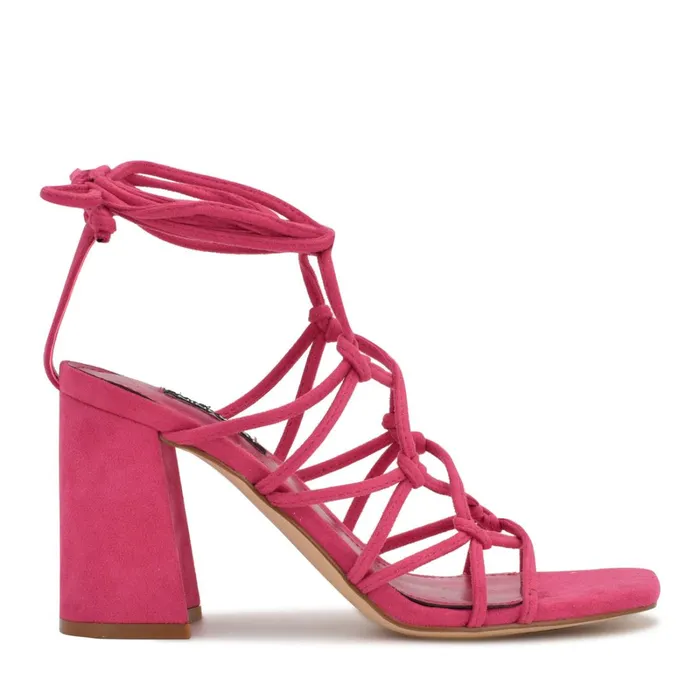 Glaven Ankle Wrap Sandals Pink Suede Women Nine West Dress