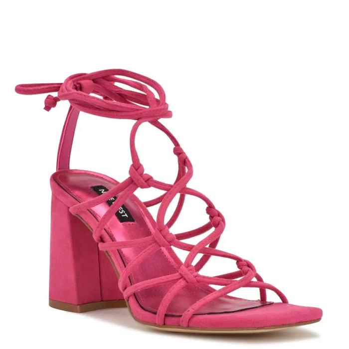 Glaven Ankle Wrap Sandals Pink Suede Women Nine West Dress Glaven Ankle Wrap Sandals Pink Suede Women Nine West Dress