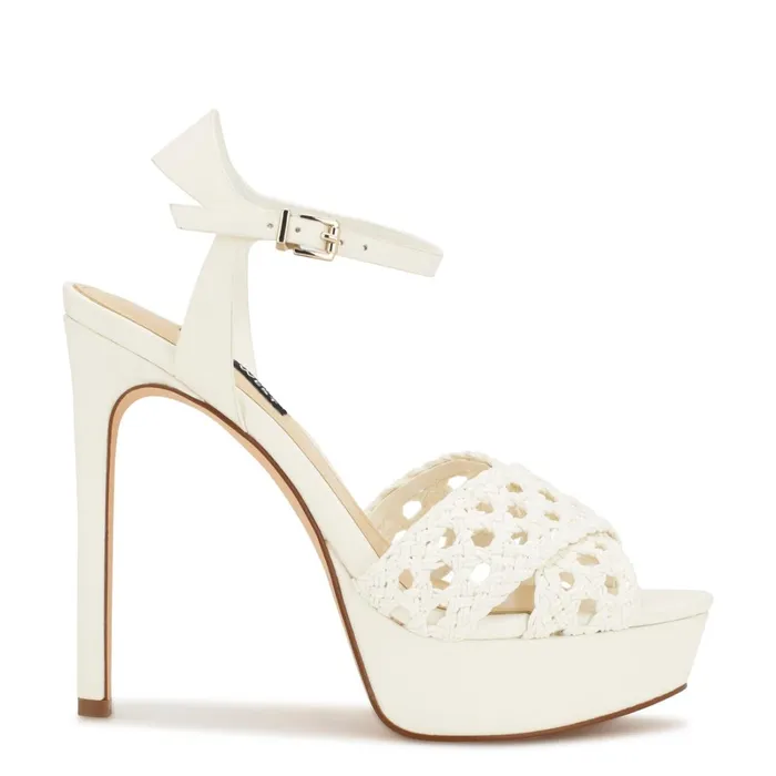 Grecia Platform Sandals White Women Nine West Heeled