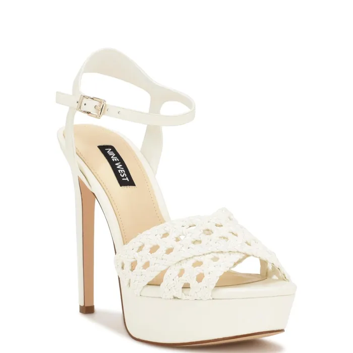 Grecia Platform Sandals White Women Nine West Heeled Grecia Platform Sandals White Women Nine West Heeled