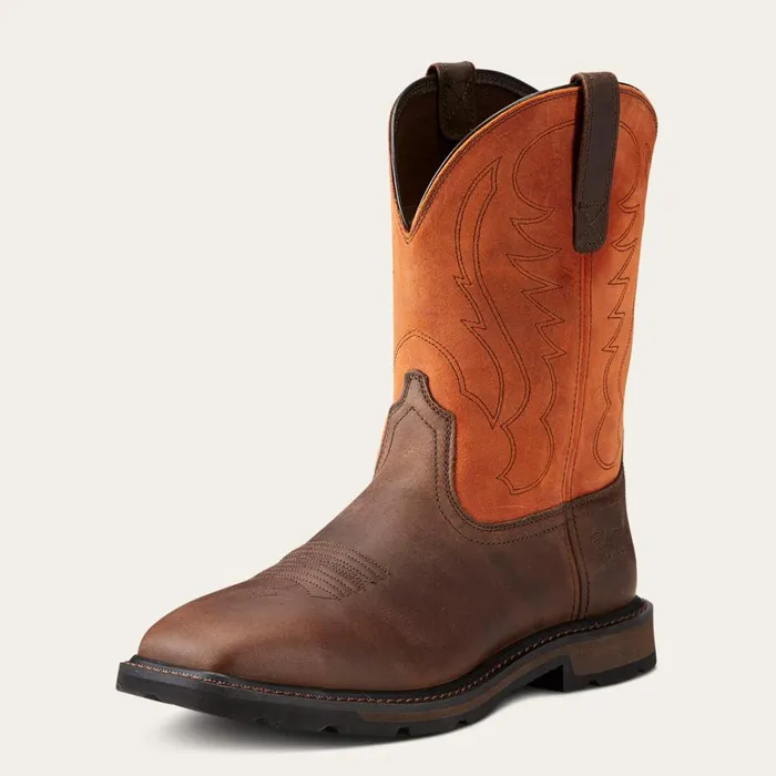 Groundbreaker Wide Square Toe Steel Toe Work Boot Brown Ember Men Ariat Work Boots
