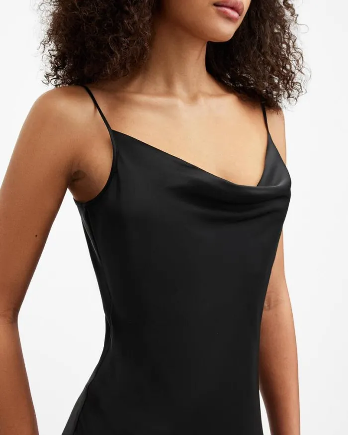 Hadley Cowl Neck Midi Slip Dress Black Women AllSaints Dresses