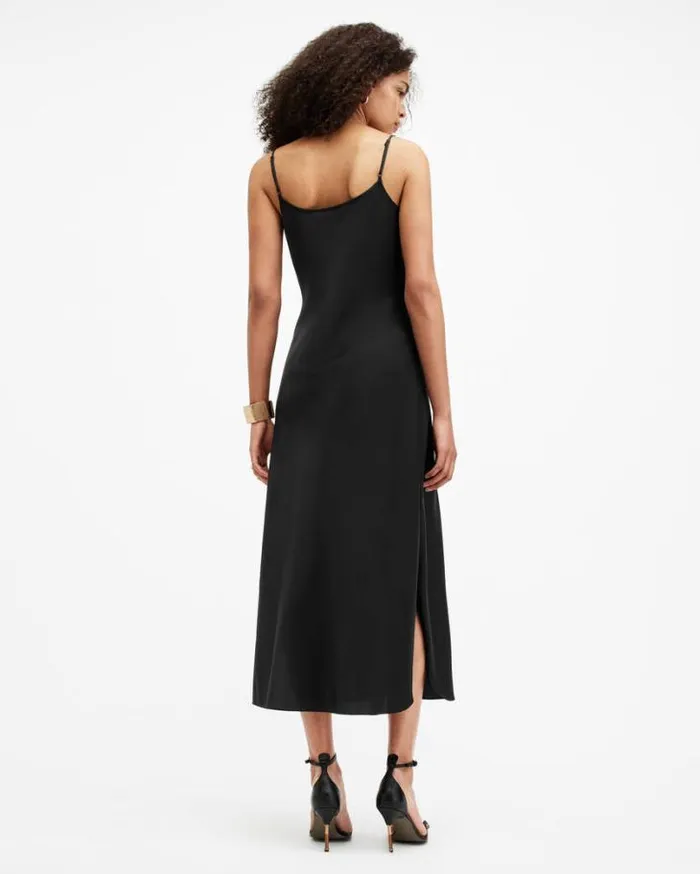 Hadley Cowl Neck Midi Slip Dress Black Women AllSaints Dresses