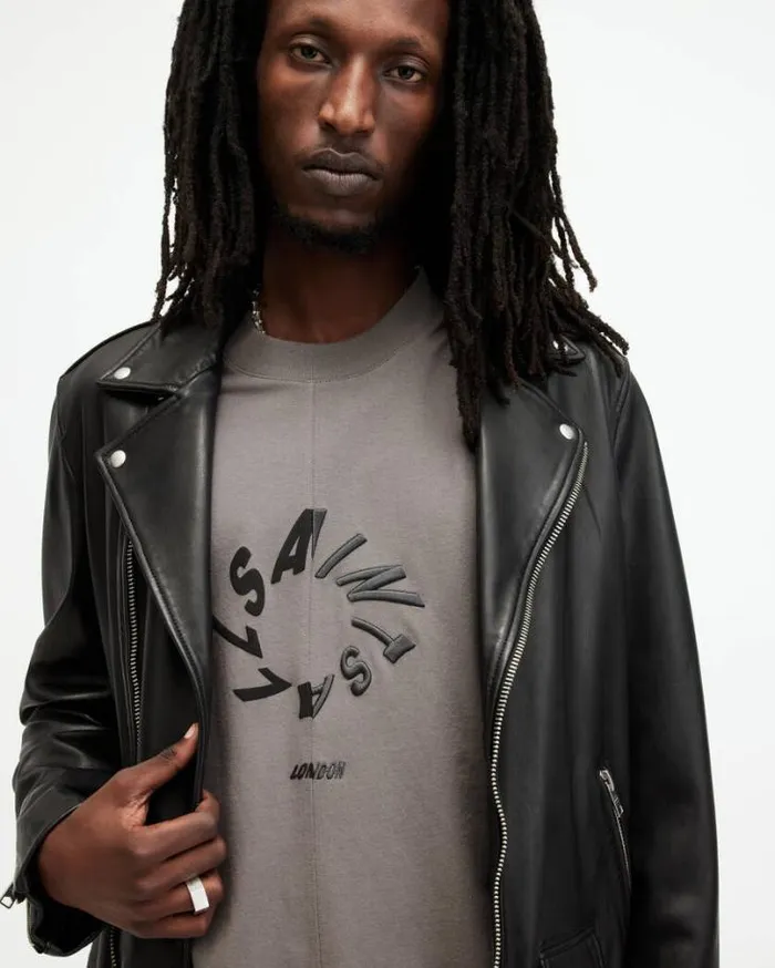 Halo Oversized Logo Crew Neck TShirt Ash Grey Men AllSaints TShirts
